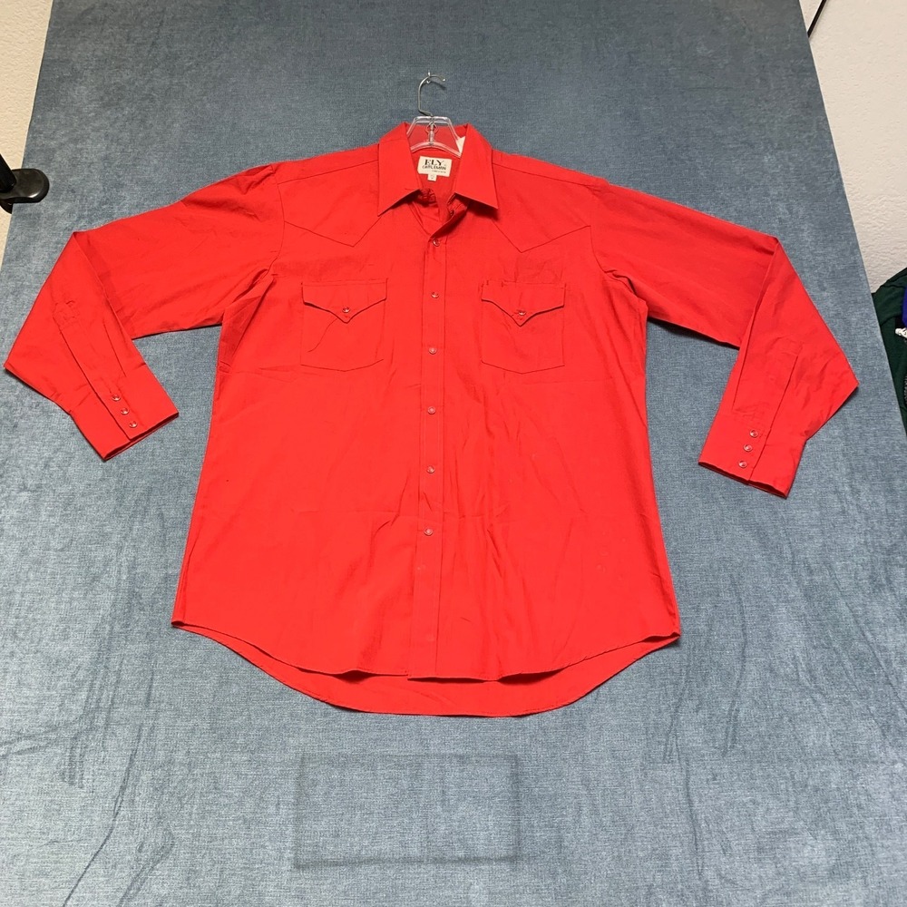 Ely Cattleman Dress Shirt Mens 16.5 35 Red Western Long Sleeve Pearl Snap Cowboy